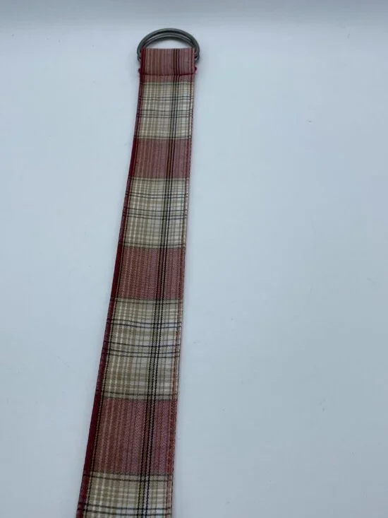Men’s D-Ring Belt Size L Red Tan Beige Plaid Canvas 42” Casual Preppy Golf - Picture 5 of 11